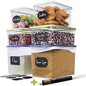 Chef&rsquo;s Path Large Food Storage Containers - Great for Flour, Sugar, Baking Supplies - BEST Airtight Kitchen & Pantry Bulk Food Storage - BPA Free - 6 PC Set & 8 FREE Chalkboard Labels & Pen
