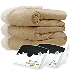 Biddeford 6004-9051136-713 Electric Heated Micro Mink/Sherpa Blanket, King, Linen