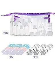 Kare & Kind Favor Travel Set-Refillable-TSA/Airline Approved-8 Bottles and 9 Jars-3 Tools (Pipette, Funnel and Mini Spatula) -for Downsized Portions of Your Favorite Cosmetics, Lotions and Cre