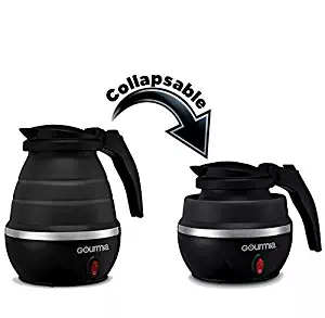 Gourmia GK360 Travel Foldable Electric Kettle - Fast Water Boiling - Food Grade Silicone - Small, Collapsible, Portable - Boil Dry Protection - .8 Qt - 110/120v - 820W -Black