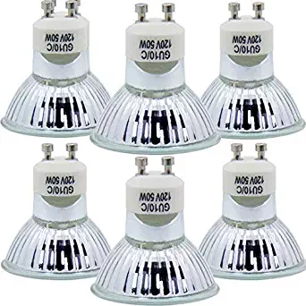 GU10 Halogen Light Bulb, MR16 Light Bulbs 120V/50W, UV Glass Cover & Dimmable, 450 Lumens Warm White, High Efficiency Halogen Flood Light Bulbs for Indoor (6 Pack)