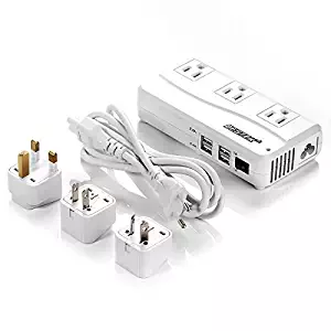 BESTEK Universal Travel Adapter 220V to 110V Voltage Converter with 6A 4-Port USB Charging and UK/AU/US/EU Worldwide Plug Adapter (White)