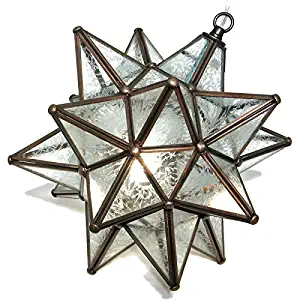 Moravian Star Pendant, Glue Chip Glass, Bronze Frame, 12"