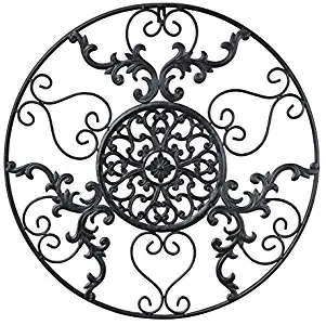 GB HOME COLLECTION gbHome GH-6775 Metal Wall Decor, Decorative Victorian Style Hanging Art, Steel Decor, Circular Medallion Design, 23.5 x 23.5 inches, Black Circle