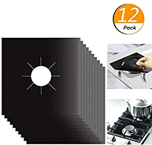 Stove Burner Covers Gas Range Protectors Non-stick Stovetop Burner Liners 12 Packs 10.6" x 10.6" Reusable Double Thickness Easy Clean for Kitchen/Cooking