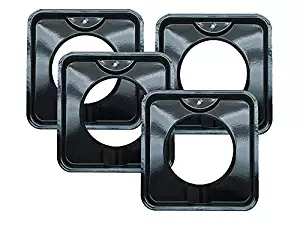 4 Pack | Style I 7.75 Inch Square, Heavy Duty Black Porcelain Drip Pans by Range Kleen