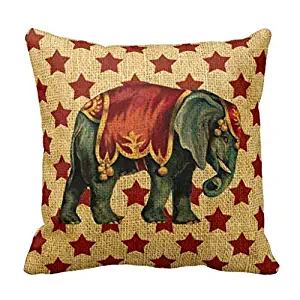 WayHomeDecor UineDo0 Vintage Circus Elephant on Stars Superior Canvas 18 x 18 inches Pillowcase