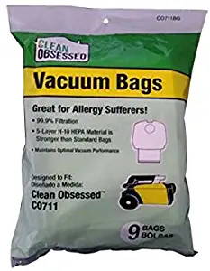 Clean Obsessed CO711 Canister Vacuum Cleaner Hepa Paper Bags 9 Pk # CO711BG