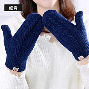 Q_STZP Gloves Glove Mitten Gloves Female Winter Students Plus Velvet Warm Thickening Cute Cycling Korean Version All-Inclusive Knit Hanging Neck Wool Gloves