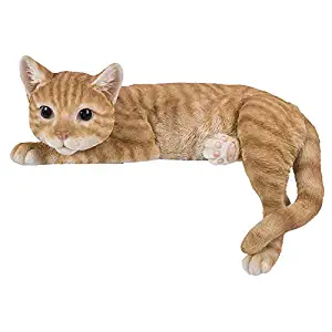 Pacific Giftware 13" L Realistic Laying Orange Tabby Cat Glass Eyes Statue Home Decor