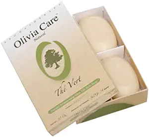Olivia Care GREEN TEA Bar Soap, All Natural ingredients & Organic Olive Oils for healthy and Moisturizing skin. Hardtop Box of 4 Soaps