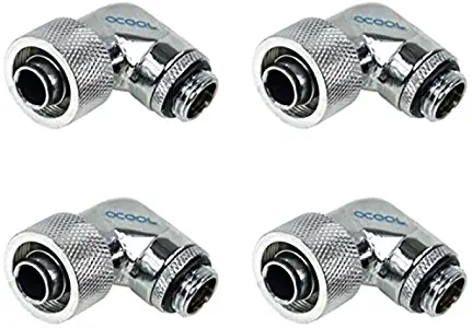 Alphacool HF G1/4" to 10mm ID, 16mm OD Compression Fitting for Soft Tubing, 90° Rotary, Chrome, 4-Pack