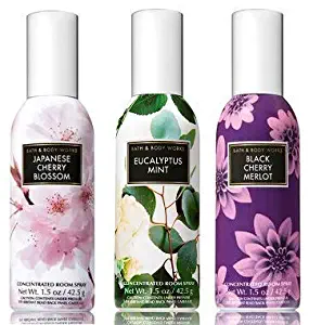 Bath and Body Work 3 Pack Favorite's Fragrance Room Spray 1.5 Oz. Eucalyptus Mint, Japanese Cherry Blossom & Black Cherry Merlot.