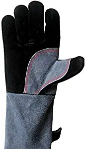 Extreme Heat & Fire Resistant Gloves Leather,Mitts Perfect for Fireplace, Stove, Oven, Grill, Welding, BBQ, Mig, Black-Grey 16 inches (Color : Black, Size : L)