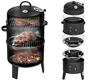 Xinrangxin Round Barrel BBQ Smoker, Outdoor Charcoal Grill, Home Outdoor Small Smoked Grill Box, Can Be Used As A Hood Grill, Pizza Oven, Table and Hot Pot, Vertical Charcoal Black