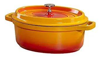 Heiss CA-009-O/BK Cast Aluminum Dutch Oven, 3.5 Quart, Oval, Orange