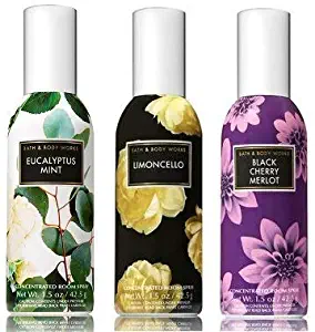 Bath and Body Works 3 Pack Favorite's Fragrance Room Spray 1.5 Oz. Eucalyptus Mint, Limoncello & Black Cherry Merlot.