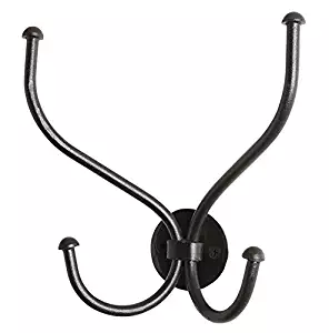 RTZEN Decorative Wall Mount Hanger | Double Wrought Iron Hook for Hat, Coat, Clothes, Towel, Robe | Black Metal Jacket Hanging Hooks Rack | Handmade D&eacute;cor