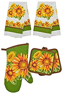 HomeConcept 5 Piece Kitchen Towel Set Includes 2 Towels 2 Potholders 1 Oven Mitt (Sunflower)
