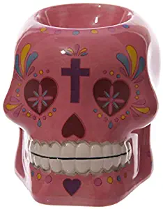 1Piece Floral Sugar Skull Wax Warmer Sugar Skull Day Of The Dead Sugar Skull Oil Burner Hallowen Party Decor Pottery (Color : Burgundy)