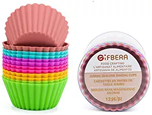 Gifbera Large Reusable Silicone Cupcake Baking Cups Jumbo Muffin Molds, 6 Colors, Pack of 12