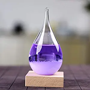 ZAMTAC 146cm Colorful Crystal Storm Glass Liquid Blue Pink Purple Wooden Base Water Drop Weather Forecast Bottle Barometer Tempo Drop - (Color: Purple)