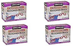 Kirkland Signature Drawstring Kitchen Trash Bags - 13 Gallon - 200Count (Plastic, 4 Pack (13 Gallon))