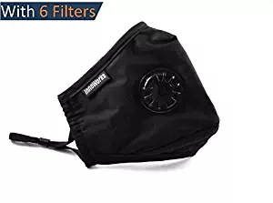 Pollution Mask Military Grade Anti Dust (with 6) N99 Filters Washable Cotton Respirator with Adjustable Ear Strap/Allergy/Cycling/Running/Hiking/Painting/Cleaning/Construction (Black)