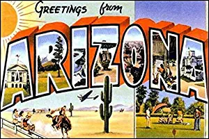 MAGNET 3x5 inch Vintage Greetings from Arizona Sticker (Old Postcard Art Logo az) Magnetic vinyl bumper sticker sticks to any metal fridge, car, signs