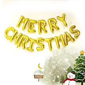 AuroTrends Gold 16" Letters Merry Christmas Foil Balloons Party Decorative Balloons (Gold)