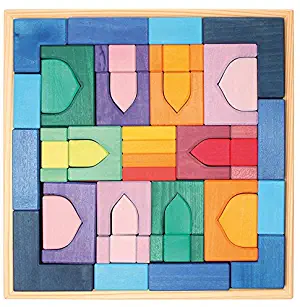 Grimm's Large 1001 Nights Oriental Building Set - Handmade Wooden Blocks in 17-inch Storage Tray (4x4 Size)