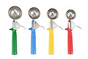 Stainless Steel Ice Cream Scoop Disher 4-Piece Color Handle Set &ndash; 12, 16, 20, 24 Scoop