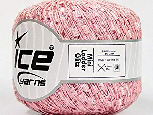 Pale Pink with Silver Mini Ladder Glitz Ribbon Yarn - Metallic Sparkle 50 Gram