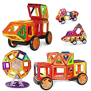 98 PCS Magnetic Blocks with Wheels,Magnetic Building Set,Magnetic Tiles for Kids Toddlers