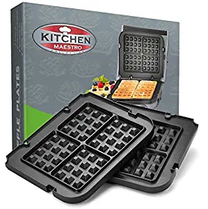 Kitchen Maestro Griddler Waffle Plates for Cuisinart Griddler – Nonstick, Dishwasher Safe, Lock-In Place, Black, made for GR-4N and GRID-8N Series