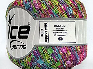 Jelly-Bling Mini Ladder Glitz Yarn - Lime Green, Hot Pink, Pink, Lilac, Blue with Silver Sparkle