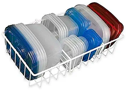 Hoovy White Adjustable Food Storage Organizer [14" W x 4" D x 18" H] | Kitchen Cabinet & Counter Organizer | BPA-Free, Food-Safe Materials | Rust Resistant Organizing Rack For Containers & Lids