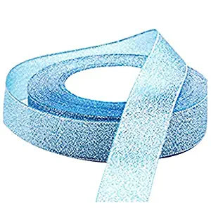Ribbon - 22 Metres 25mm Double Sided Satin Glitter Ribbons Bling Bows Reels Wedding Sky Blue - Diamond Thick Dancing Jacquard Ladder Flowers Keychain Dispenser Dancer Fish Colors Ribbons Bookmark