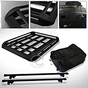 HS Power 52" BLK SQUARE TYPE ROOF RAIL RACK CROSS BARS KIT W/CARGO CARRIER BASKET+BAG C1