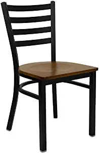 HERCULES Series Black Ladder Back Metal Restaurant Chair - Cherry Wood Seat [XU-DG694BLAD-CHYW-GG]