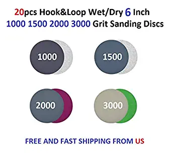 Assorted Sets 20pcs 1/2/3/4/5/5/6/7 Inch, Grit 1000 1500 2000 3000 Wet/Dry Hook and Loop Sanding Discs (6 INCH)