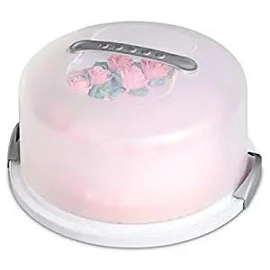 Round Cake Carrier Cover with Dome - Cake Stand with Lid - Dessert Serving Platter with Handle and Latch - Cupcake Holder Pies Display with Base -1 pack