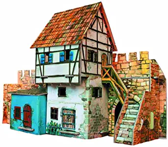 Clever Paper House Near The Wall Building Kit with Figures