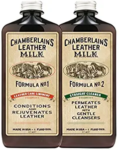 Chamberlain's Leather Milk Conditioner and Cleaner Kit - No. 1 - 2 Conditioner + Cleaner Kit - All Natural, Non-Toxic Leather Care. 2 Sizes. Made in the USA. Includes 2 Premium Restoration Pads! 6 OZ