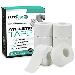 White Athletic Sports Tape (8-Pack) - Easy Tear Zigzag Edge with No Sticky Residue, Hypoallergenic, Latex Free, Easy on Skin &ndash; Used by Pro Athletes and Coaches -1.5&rdquo; x 10 Yards