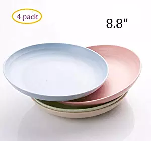 Lightweight &Unbreakable Wheat Straw Plates 8.86” 4 Pack, Non-Toxin Healthy Eco-Friendly Degradable Dishes, BPA free plates,Dishwasher Microwave Safe Plates,Reusable Plate for Fruit Snack Container.