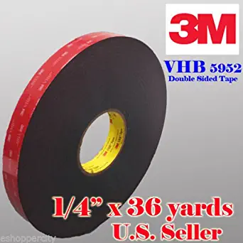 Genuine 3M 1/4" (0.6mm) x 108 Ft (36 Yards) VHB Double Sided Foam Adhesive Tape 5952 Grey Automotive Mounting Very High Bond Strong Industrial Grade (1/4" (w) x 108 ft)