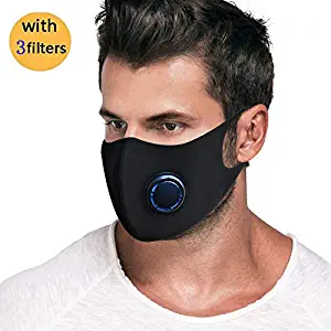 Dust Mask Mouth Mask Respirator with Breather Valve Washable- for Outdoor Activities, Industry, Allergies, Pollen, PM2.5 for Men and Women(with Three Replaceable Filter Cartridges) (Complete set)