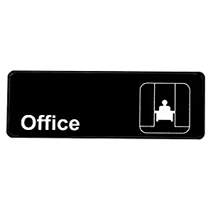 Alpine Industries Office Sign – High Visibility Outdoor Black & White Placard w/Adhesive Back for Glass Wall & Door – Plate for Office & Home Entrance
