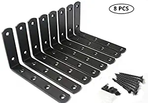 MHMYDZ 8 Pcs Matte Black Steel Heavy Duty"L" Corner Brace Joint Angle Bracket Shelf Bracket Wall Hanging with Screws 125mmX75mm/5 InchX3 Inch Decorative Corner Brackets Joint Angle Bracket